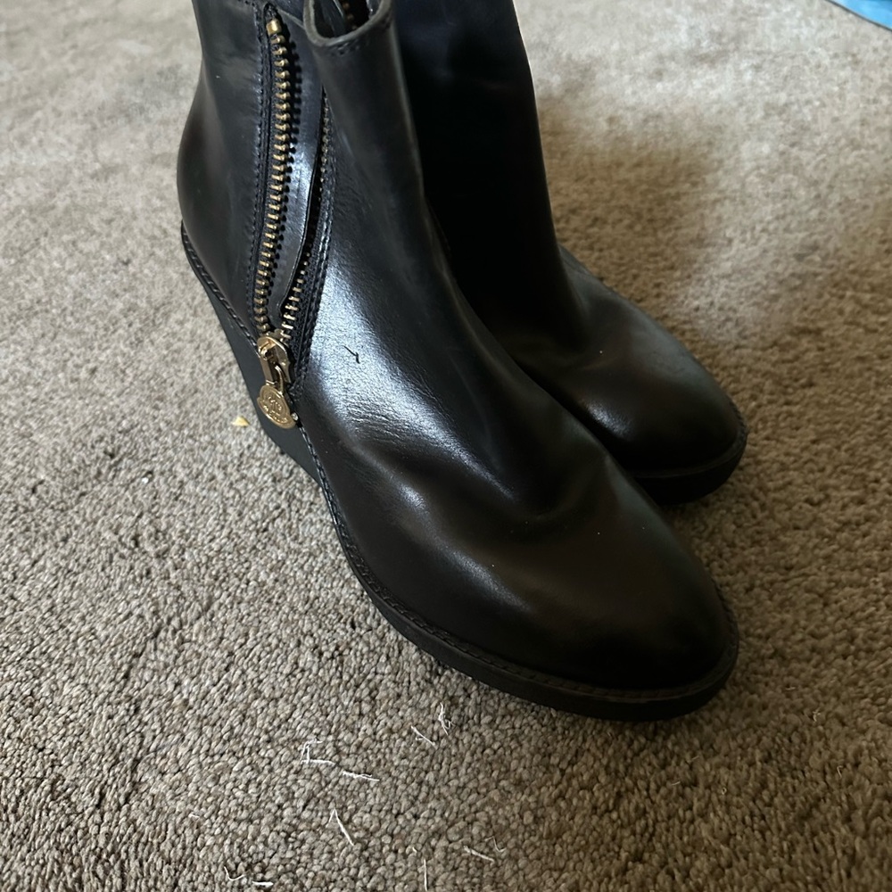 Moncler Black Leather Side-Zip Ankle Booties 40EU